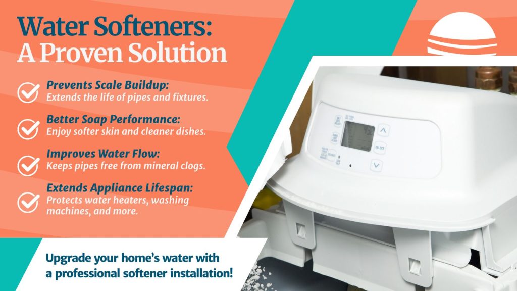 This is an image of a water softener. The headline reads; Water softeners: a proven solution.